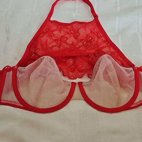 Victoria's Secert Women's Lace Underwire Halter Bralette 32DD Red - Picture 11 of 16